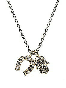 Good Luck Hamsa and Horseshoe Charm Necklace
