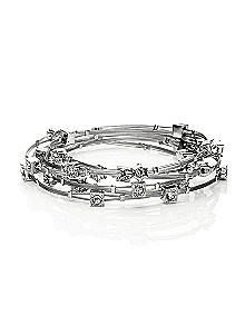 Crystal & Silver Stack Bracelet Set - 6 Pieces