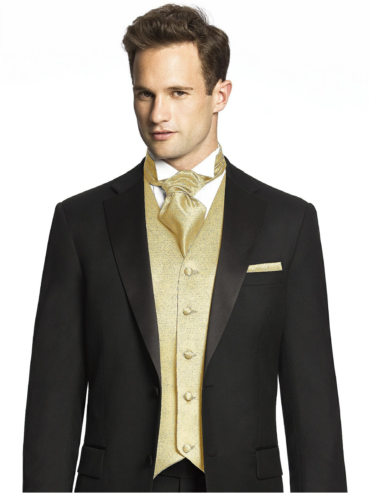 bridegroom in yellow waistcoat with cravat 