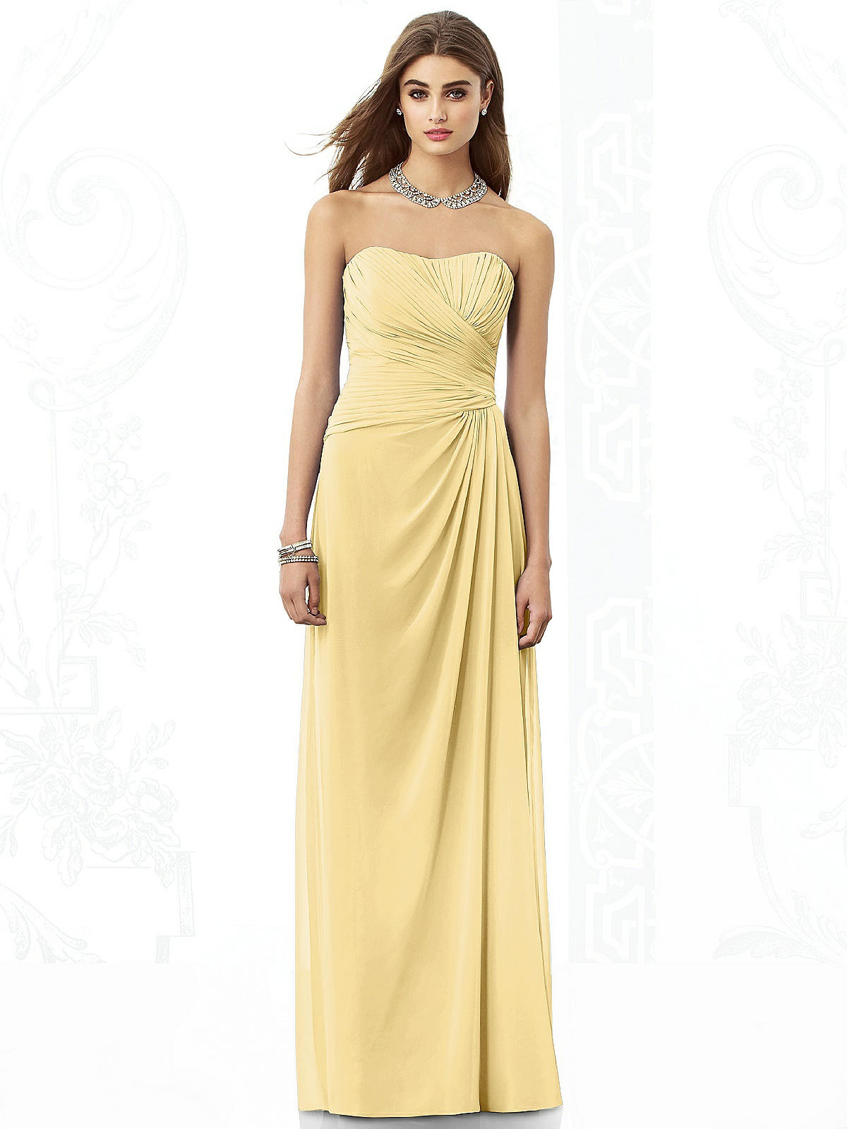 lemon yellow strapless bridesmaid dress