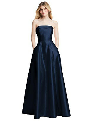 1940s Evening, Prom, Party, Formal, Ball Gowns Quick Delivery Strapless Bias Cuff Bodice Satin Gown with Pockets $273.00 AT vintagedancer.com